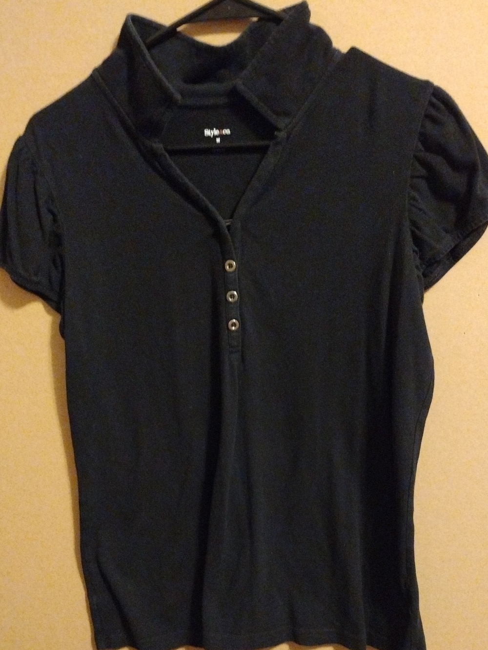 Black Short-Sleeve Henley Top - Women's